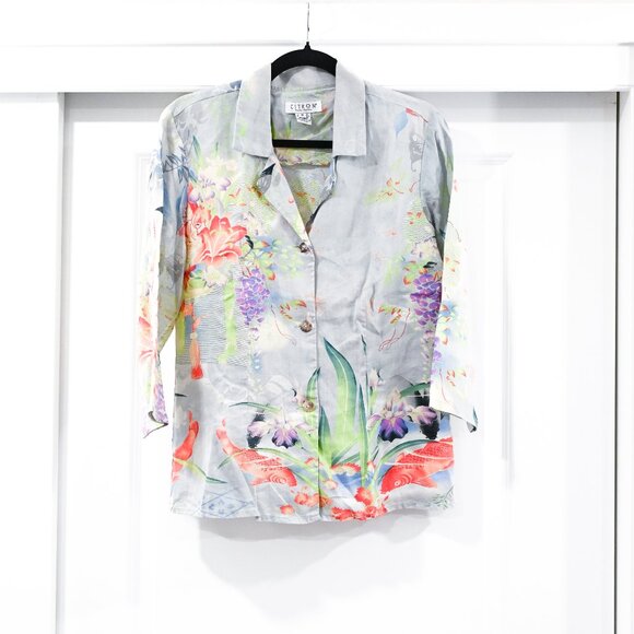 Citron Santa Monica Small 100% Linen Button Down Print Shirt - Picture 12 of 13